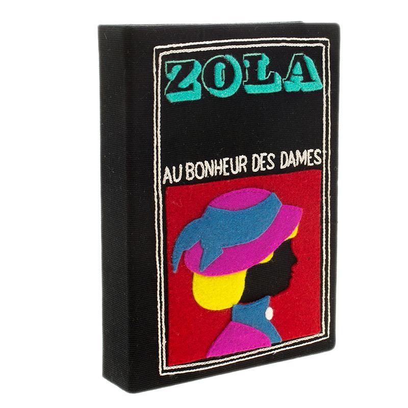 Olympia Le Tan Black Canvas and Brass Zola Book Clutch im Zustand „Gut“ in Dubai, Al Qouz 2