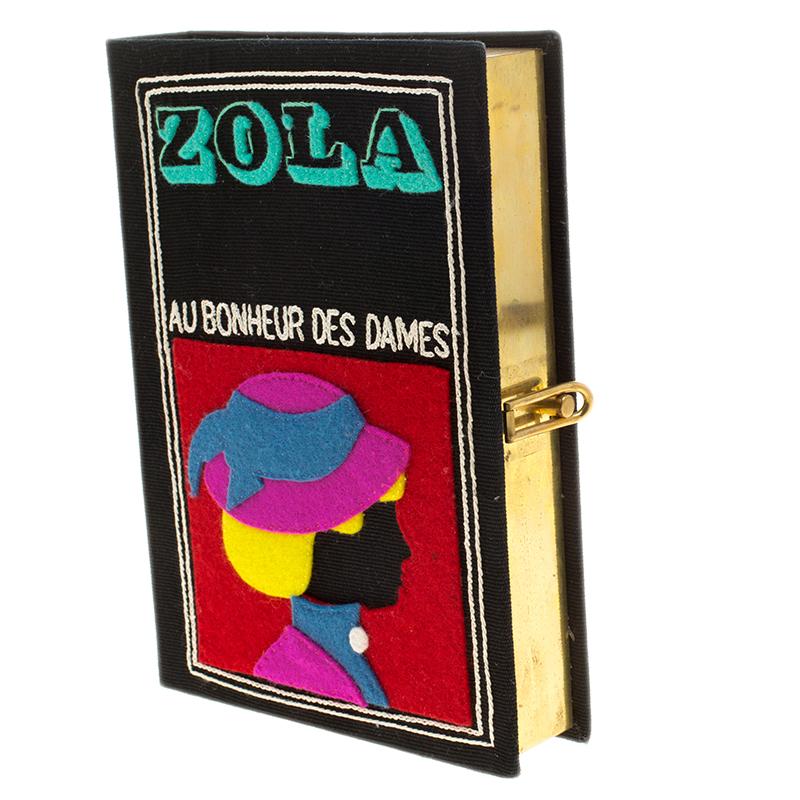 Olympia Le Tan Black Canvas and Brass Zola Book Clutch 5