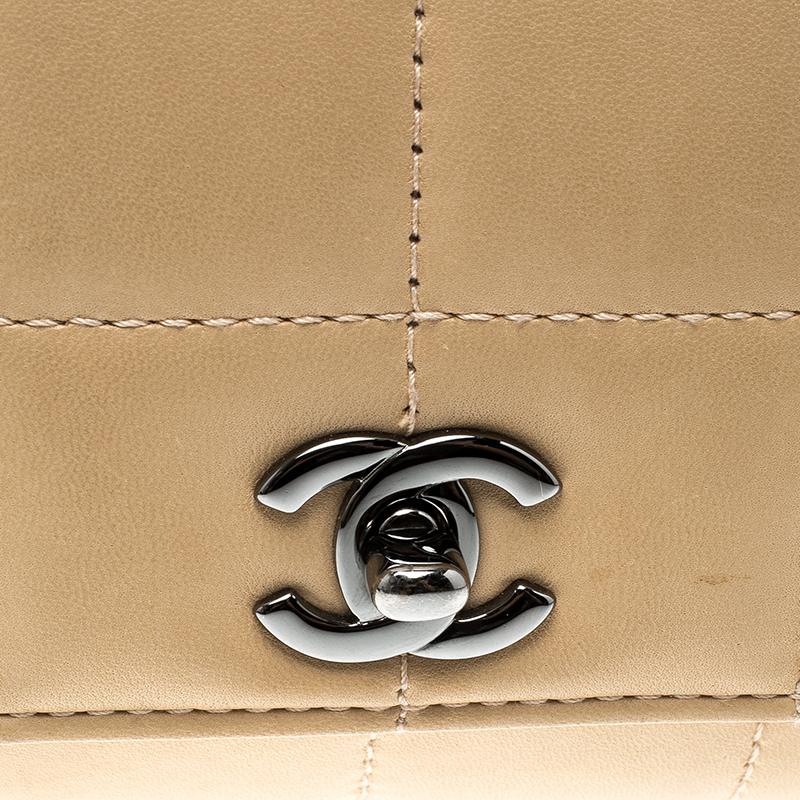 Chanel Beige Leather Triple Chain Chocolate Bar Flap Shoulder Bag 3