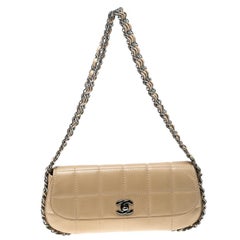 Chanel Beige Leather Triple Chain Chocolate Bar Flap Shoulder Bag