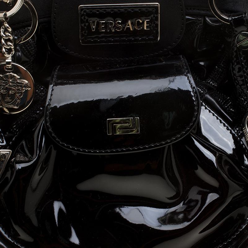 Women's Versace Black Patent Leather Chain Link Satchel