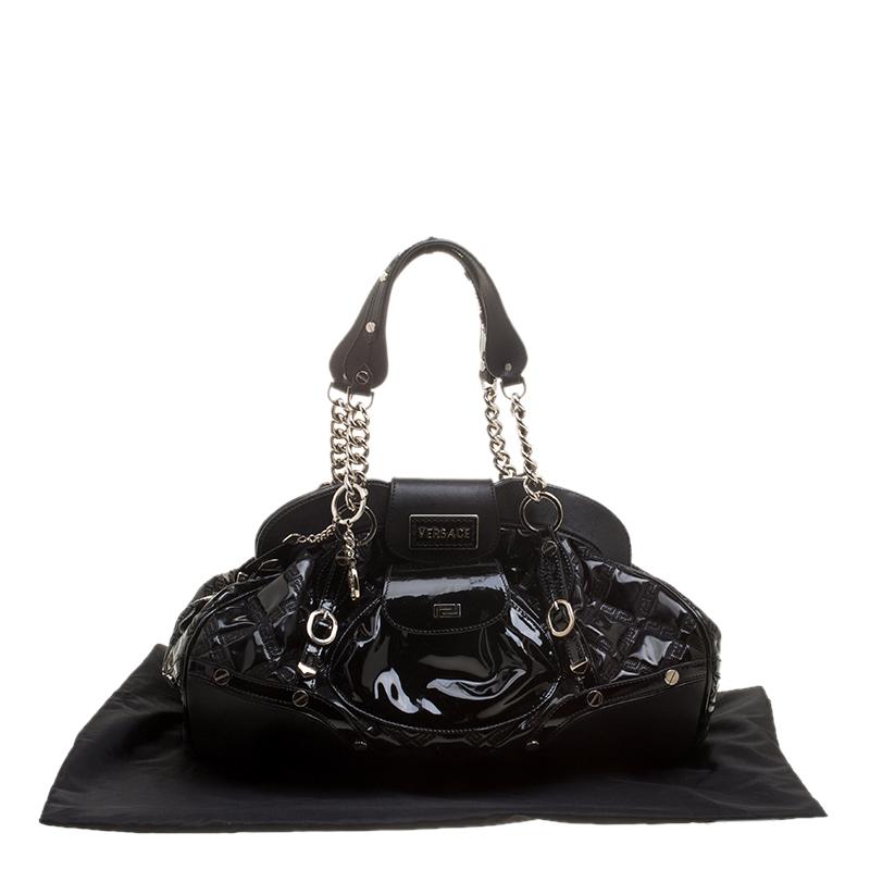 Versace Black Patent Leather Chain Link Satchel 5