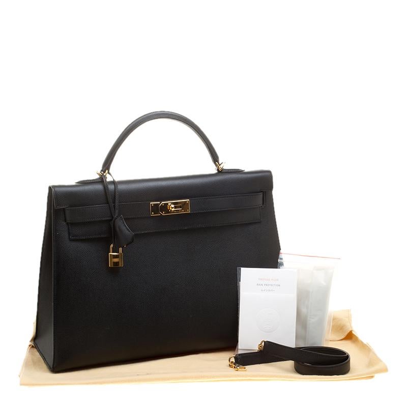 Hermes Black Epsom Leather Gold Hardware Kelly Sellier 40 Bag 2