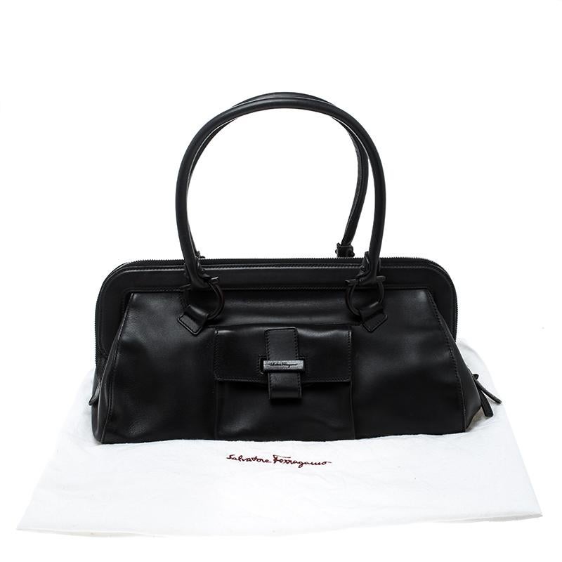 Salvatore Ferragamo Black Leather Frame Satchel 5