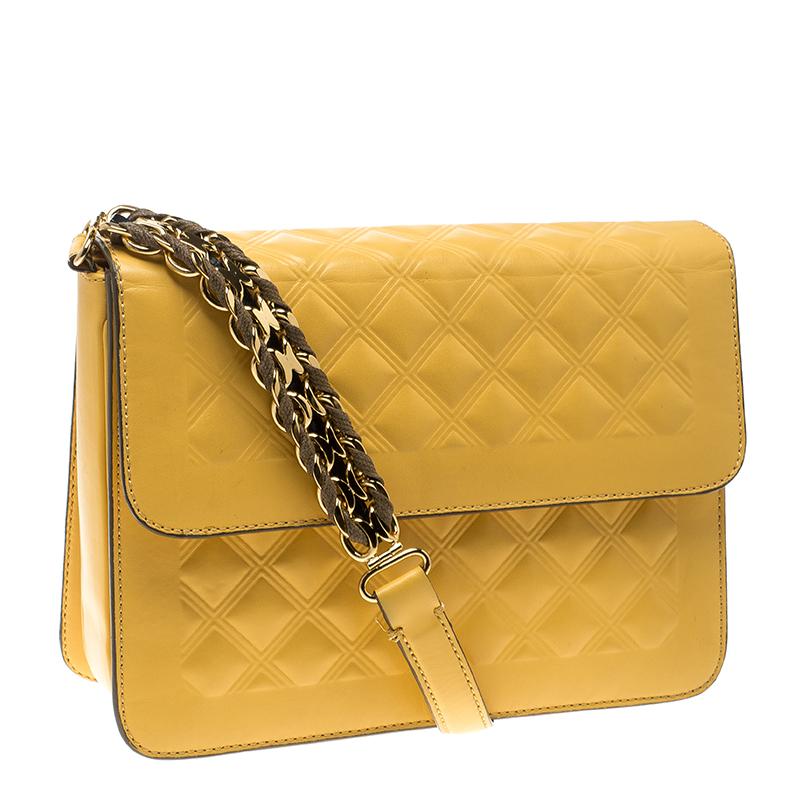 Stella McCartney Yellow Faux Leather Shoulder Bag In Good Condition In Dubai, Al Qouz 2