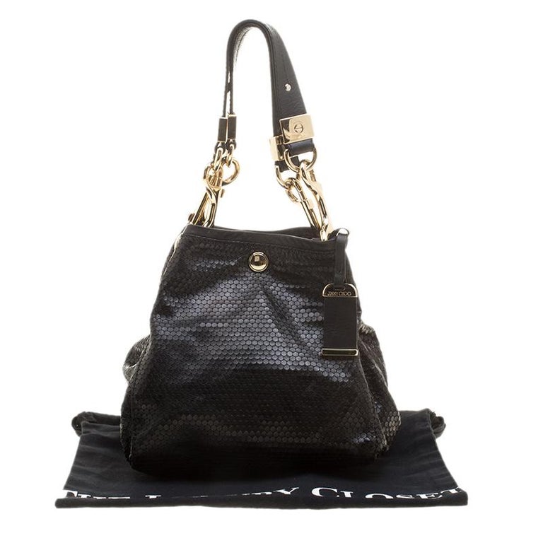 Jimmy Choo Metallic Black Leather Lohla Jayne Tote at 1stDibs