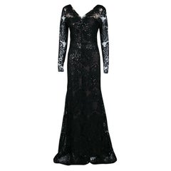 Notte By Marchesa Black Floral Applique Detail Embellished Embroidered Tulle Gow