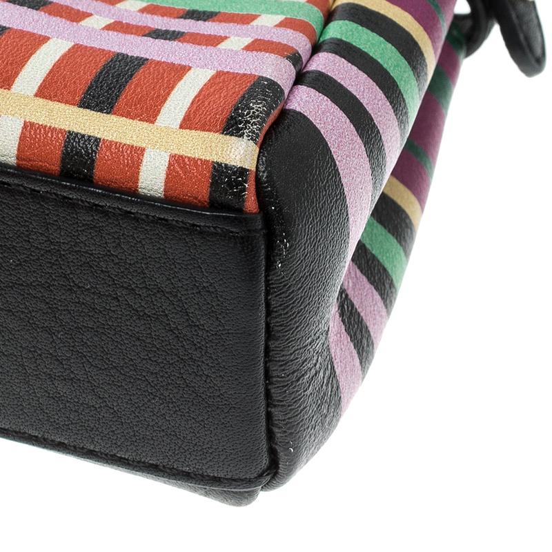 Black Fendi Multicolor Stripe Print Leather Micro Peekaboo Bag
