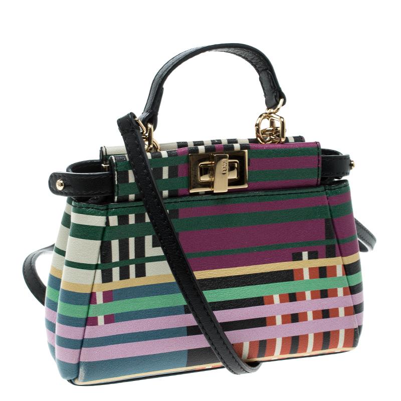 Women's Fendi Multicolor Stripe Print Leather Micro Peekaboo Bag