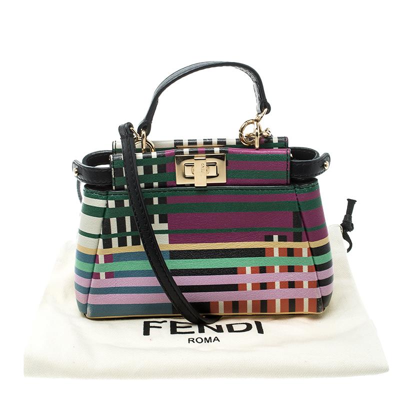 Fendi Multicolor Stripe Print Leather Micro Peekaboo Bag In Good Condition In Dubai, Al Qouz 2