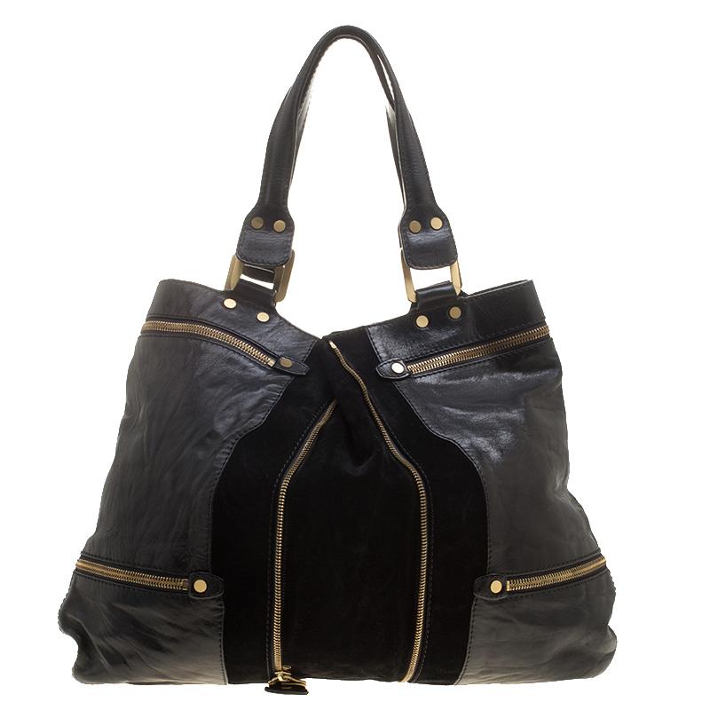 Women's Jimmy Choo Black Leather/Suede Large Mona Tote