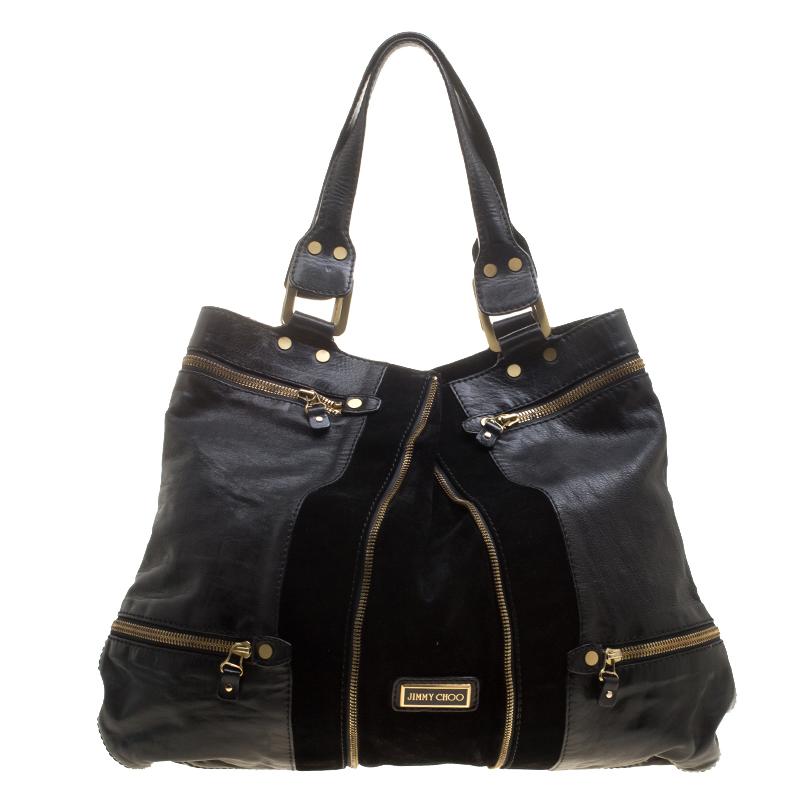 Jimmy Choo Black Leather/Suede Large Mona Tote