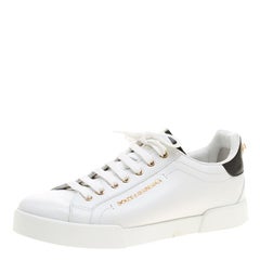 Dolce and Gabbana White Leather Faux Pearl Embellished Sneakers Size 41