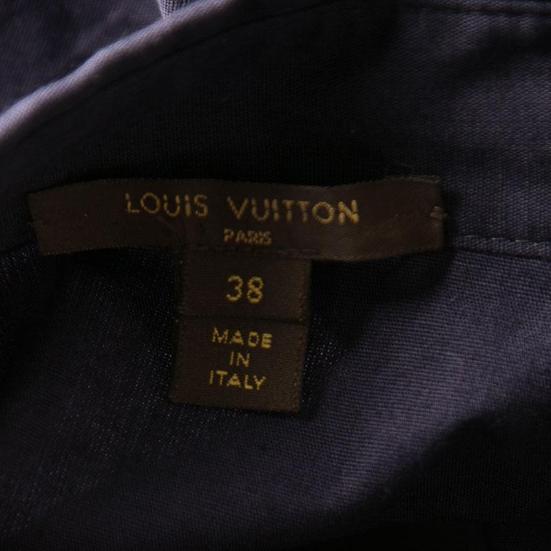 Women's Louis Vuitton Navy Blue Cotton Drop Waist Pleat Detail Short Sleeve Dress M