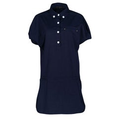 Louis Vuitton Navy Blue Cotton Drop Waist Pleat Detail Short Sleeve Dress M