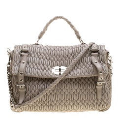 Miu Miu Grey Matelasse Nappa Leather Large Top Handle Bag
