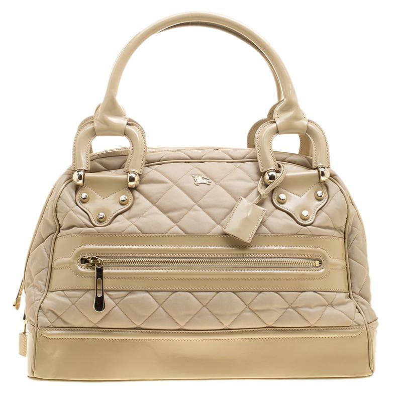 Burberry Beige Quilted Nylon and Leather Manor Satchel