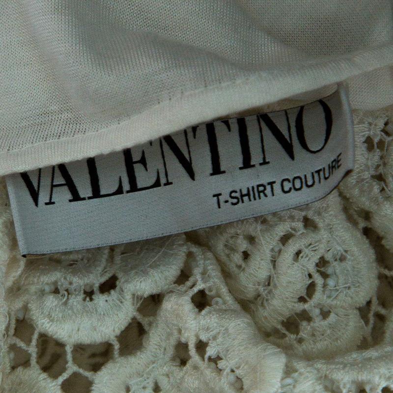 Valentino T-Shirt Couture Off White Beaded Floral Lace Top M In Good Condition In Dubai, Al Qouz 2