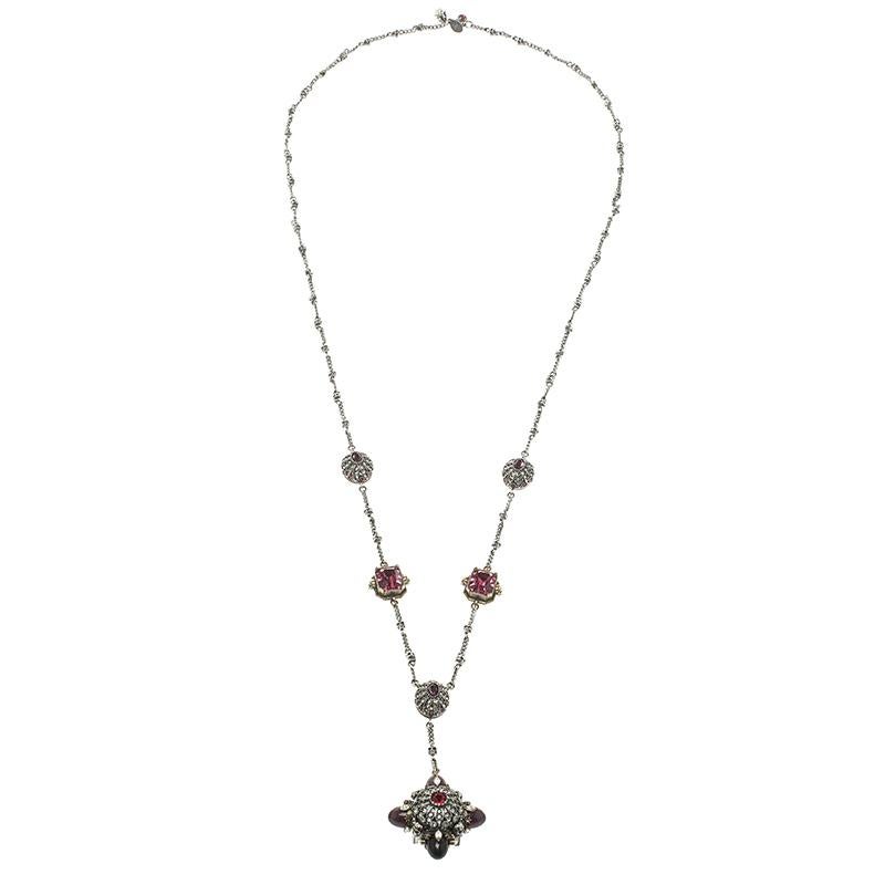 Alexander McQueen Crystal Embellished Bullet Charm Skull Station Long Necklace