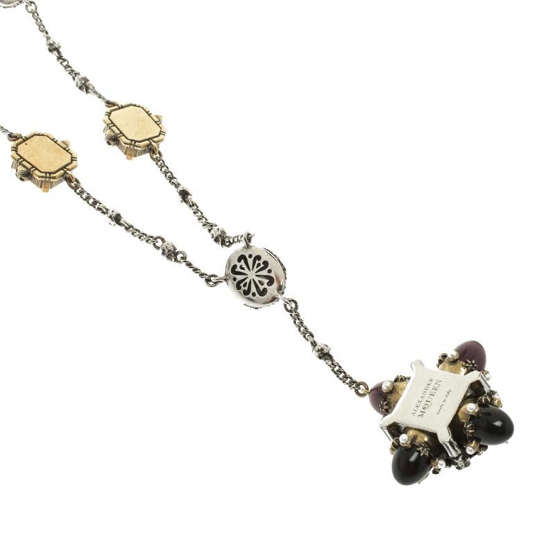 Women's Alexander McQueen Crystal Embellished Bullet Charm Skull Station Long Necklace
