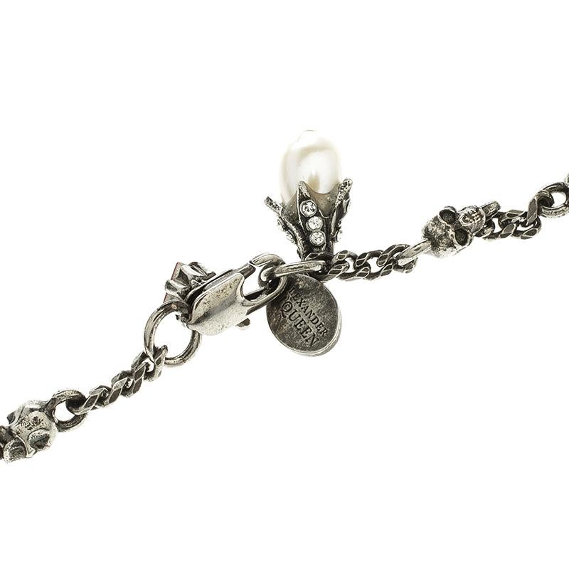 Contemporary Alexander McQueen Crystal Embellished Bullet Charm Skull Station Long Necklace