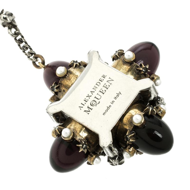 Alexander McQueen Crystal Embellished Bullet Charm Skull Station Long Necklace In Excellent Condition In Dubai, Al Qouz 2