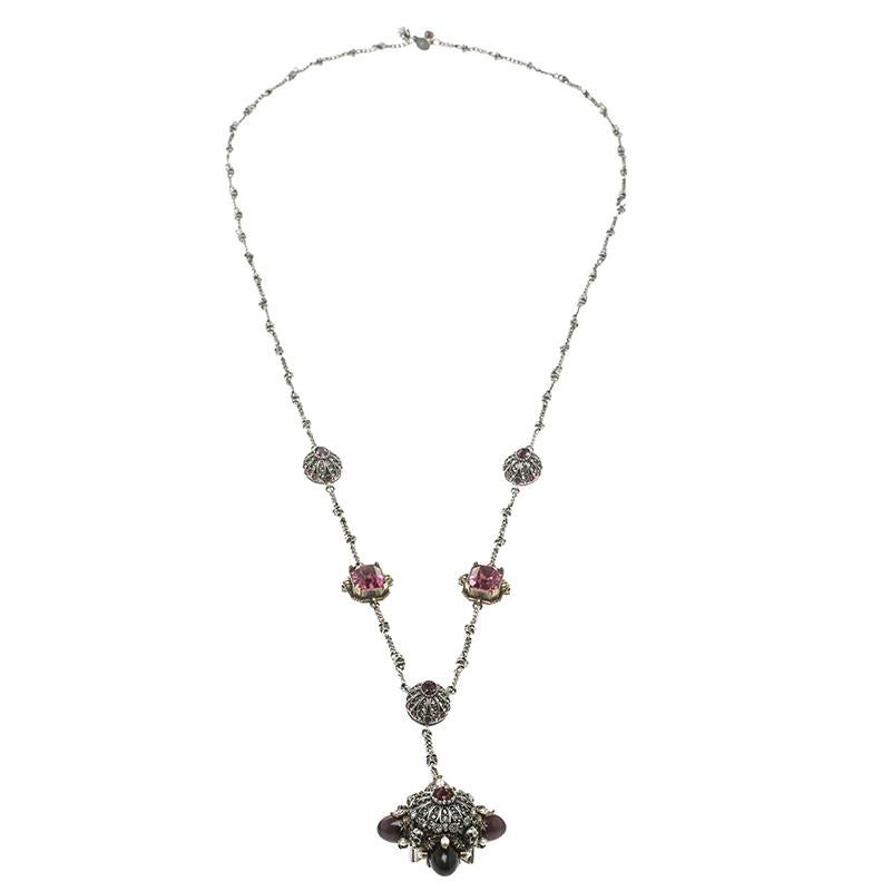 Alexander McQueen Crystal Embellished Bullet Charm Skull Station Long Necklace 2