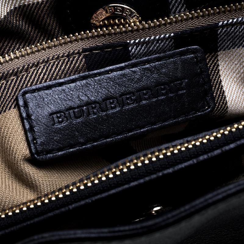 Burberry Black Leather and House Check Fabric Medium Banner Tote 7