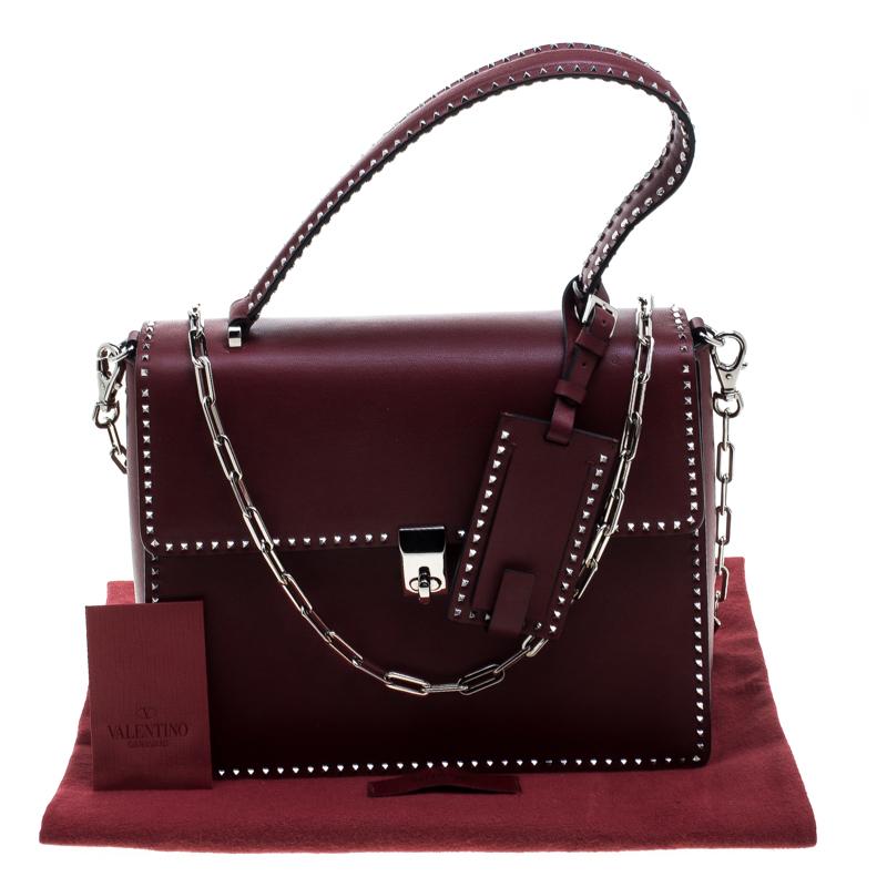 Valentino Burgundy Leather Studded Micro Rockstud Top handle Bag 6