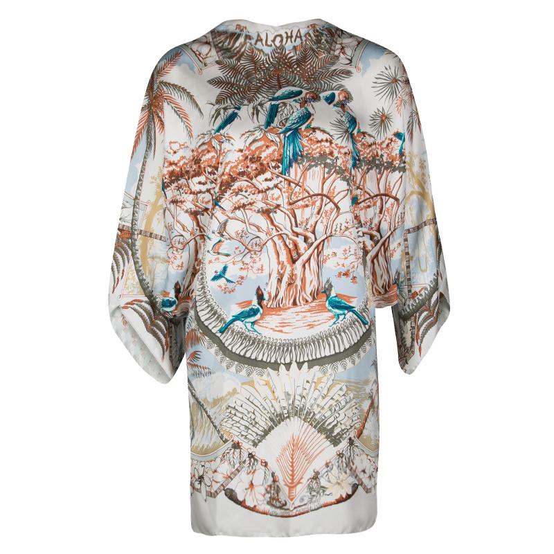 Hermes Aloha Print Raglan Sleeve Silk Tunic Dress S