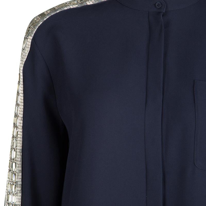 Women's Chloe Navy Blue Arrow Embellished Sleeve Detail Blouse M