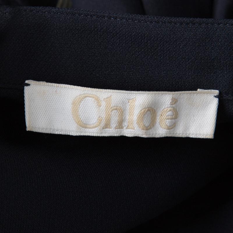 Chloe Navy Blue Arrow Embellished Sleeve Detail Blouse M 1