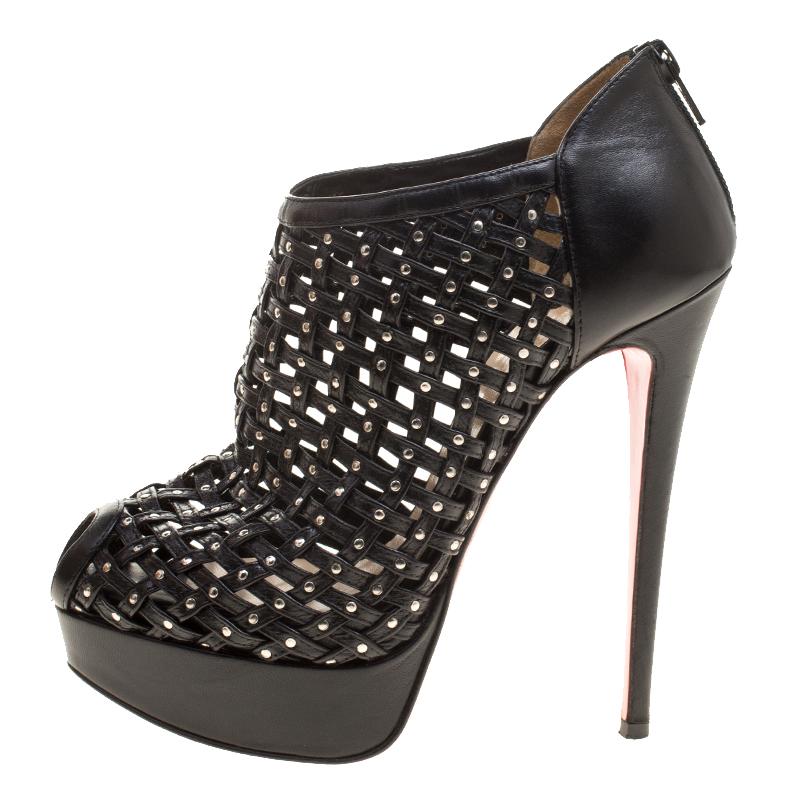Christian Louboutin Black Leather Kasha Caged Booties Size 36.5 2