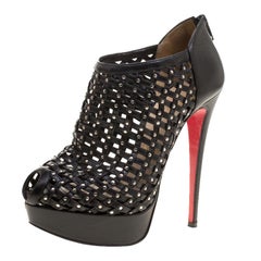 Christian Louboutin Black Leather Kasha Caged Booties Size 36.5