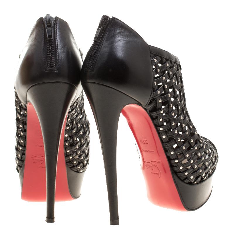 Christian Louboutin Black Leather Kasha Caged Booties Size 36.5 In Good Condition In Dubai, Al Qouz 2
