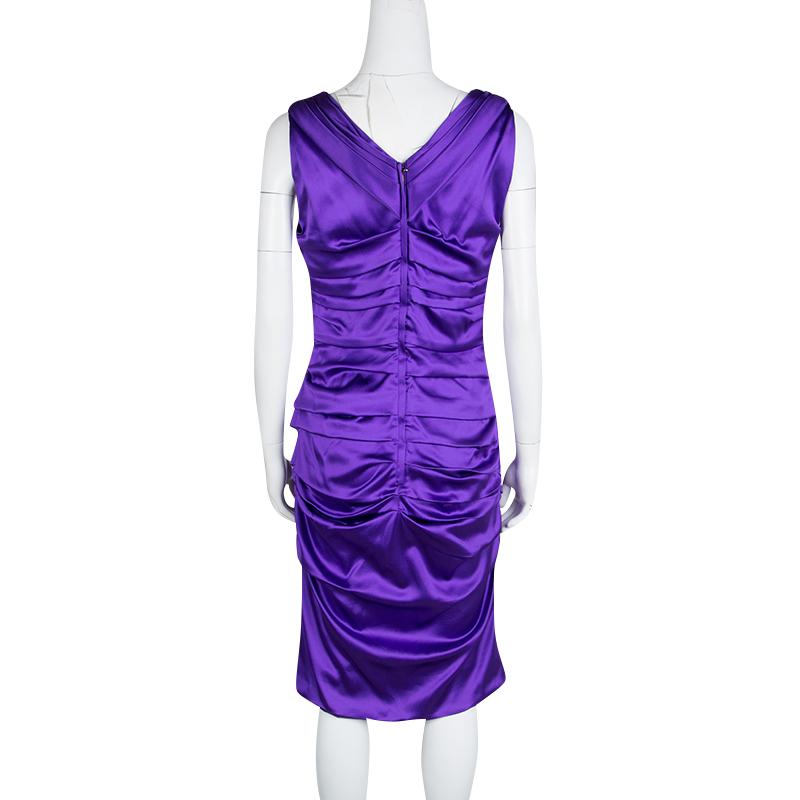 Purple Dolce and Gabbana Puple Satin Ruched Sleeveless Dress L