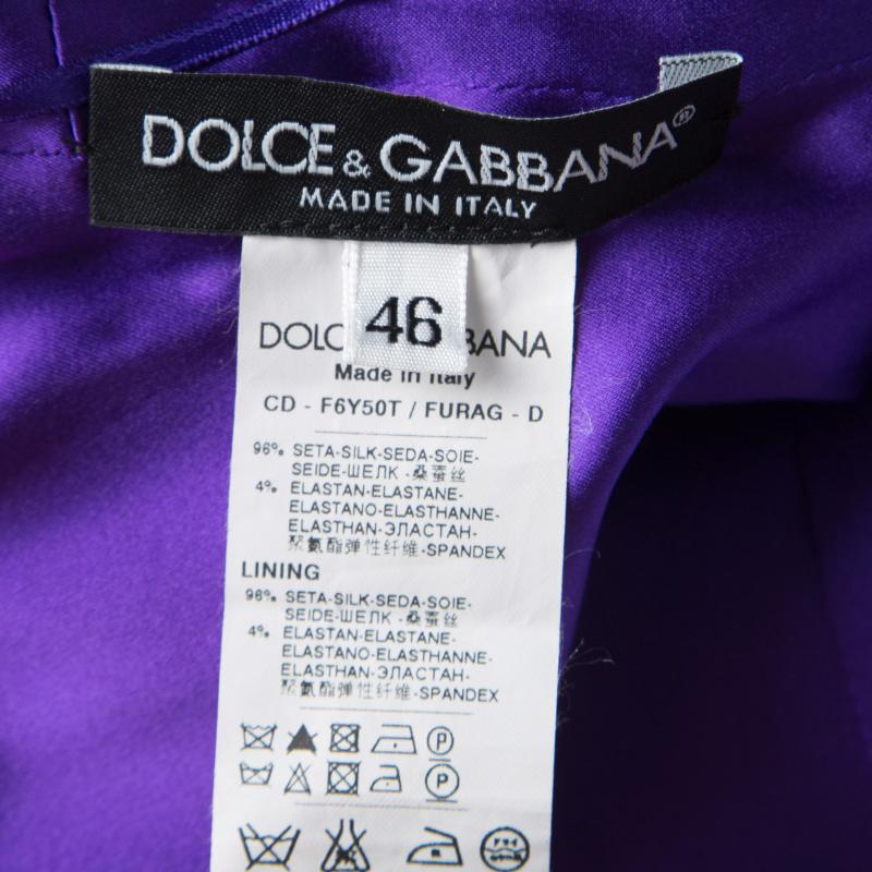 Dolce and Gabbana Puple Satin Ruched Sleeveless Dress L In Good Condition In Dubai, Al Qouz 2