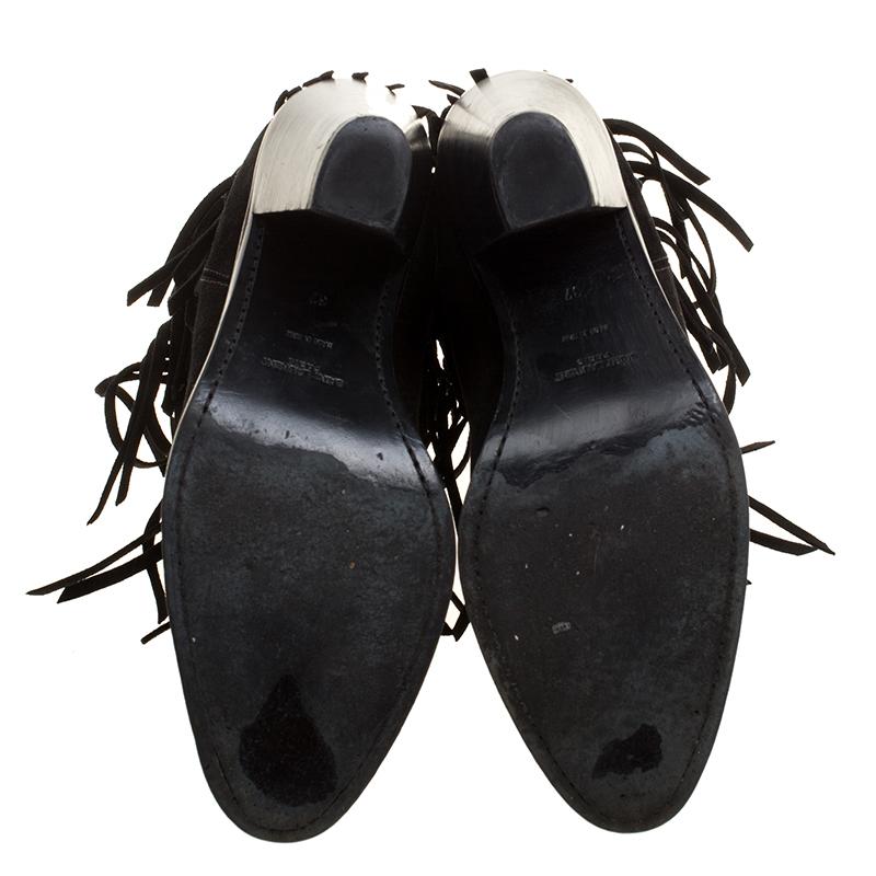Saint Laurent Paris Black Suede Fringe New Western Boots Size 37 2