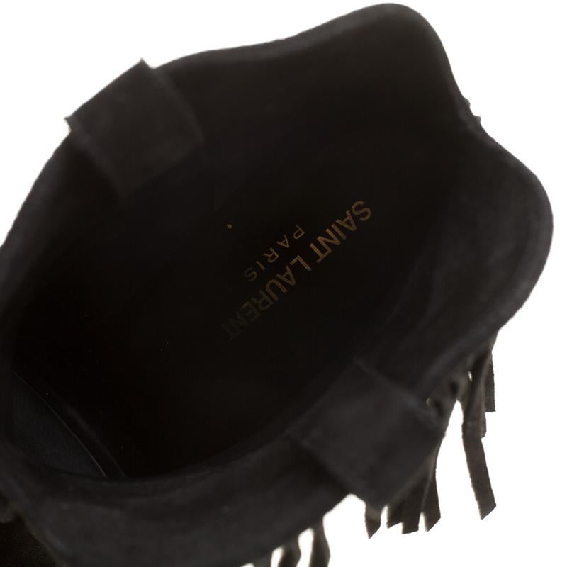 Saint Laurent Paris Black Suede Fringe New Western Boots Size 37 1