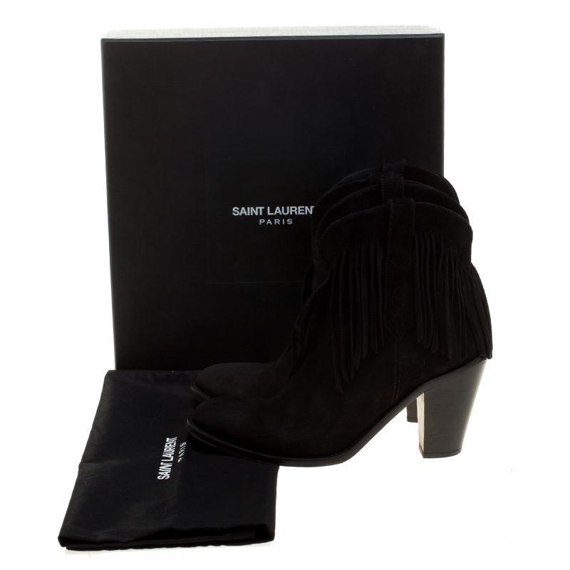Women's Saint Laurent Paris Black Suede Fringe New Western Boots Size 37