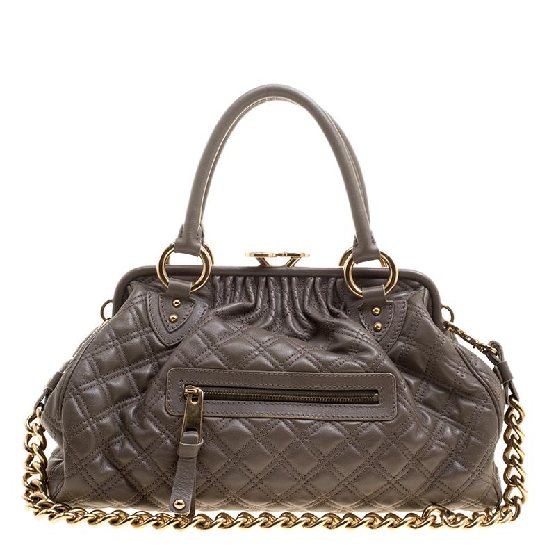 Marc Jacobs Dark Beige Quilted Leather Stam Shoulder Bag