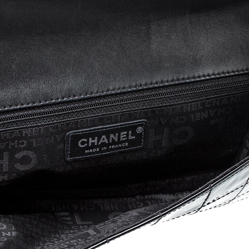 Chanel Black Chocolate Bar Patent Leather CC Logo Chain Clutch 8