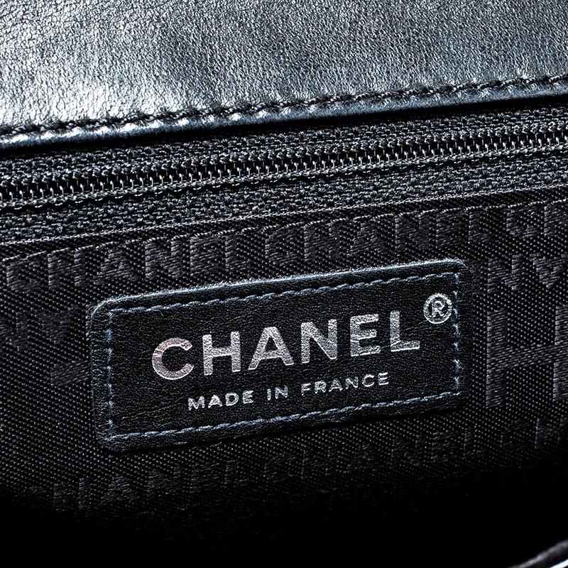 Chanel Black Chocolate Bar Patent Leather CC Logo Chain Clutch 1