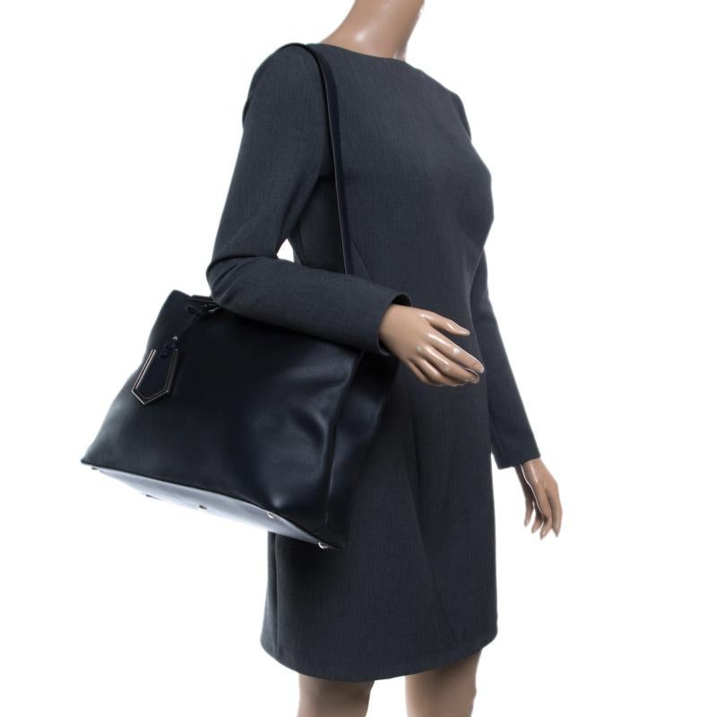 Black Fendi Dark Blue Leather 2Jours Tote