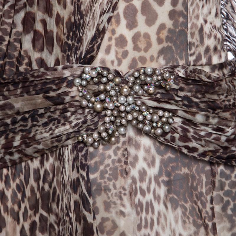 Women's Blumarine Animal Printed Embellished Draped Silk Dress M