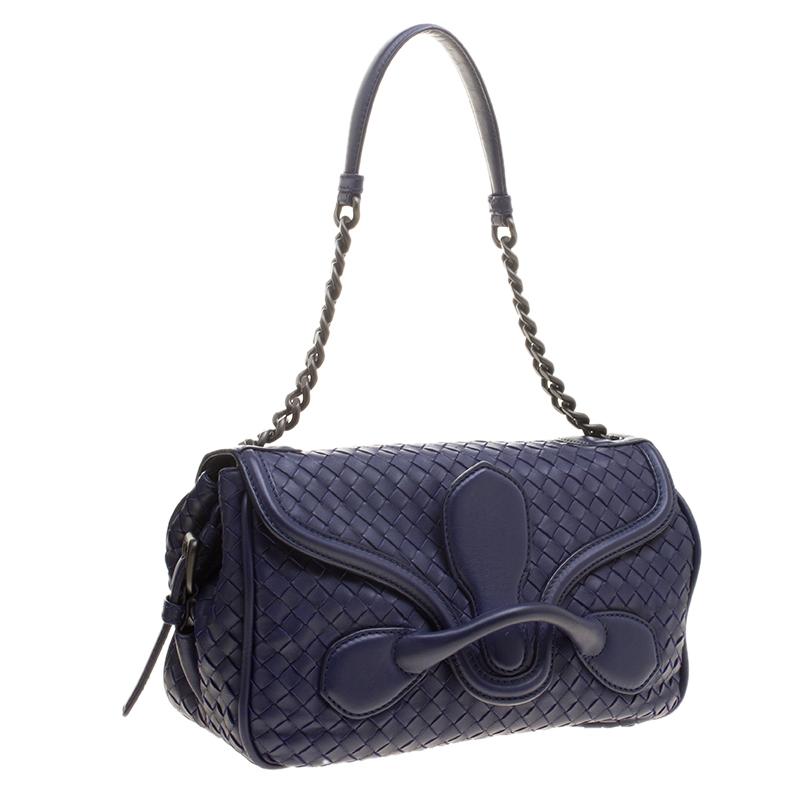 Bottega Veneta Purple Intrecciato Leather Medium Flap Shoulder Bag 1
