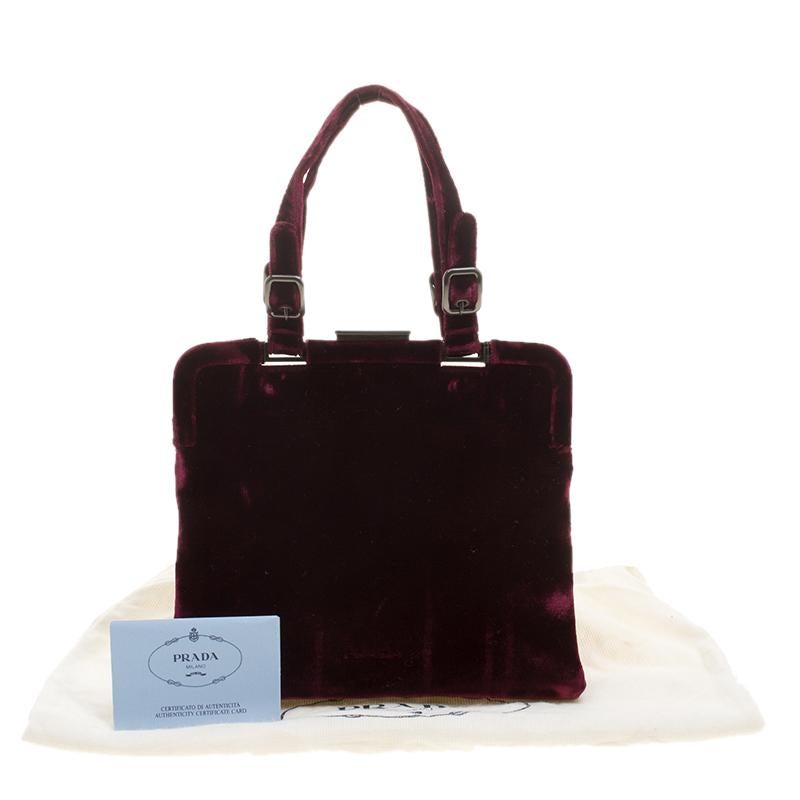 Prada Burgundy Velvet Frame Bag 4