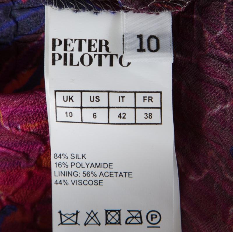 Women's Peter Pilotto Multicolor Textured Water Orchid Print Cloque Peplum Top M