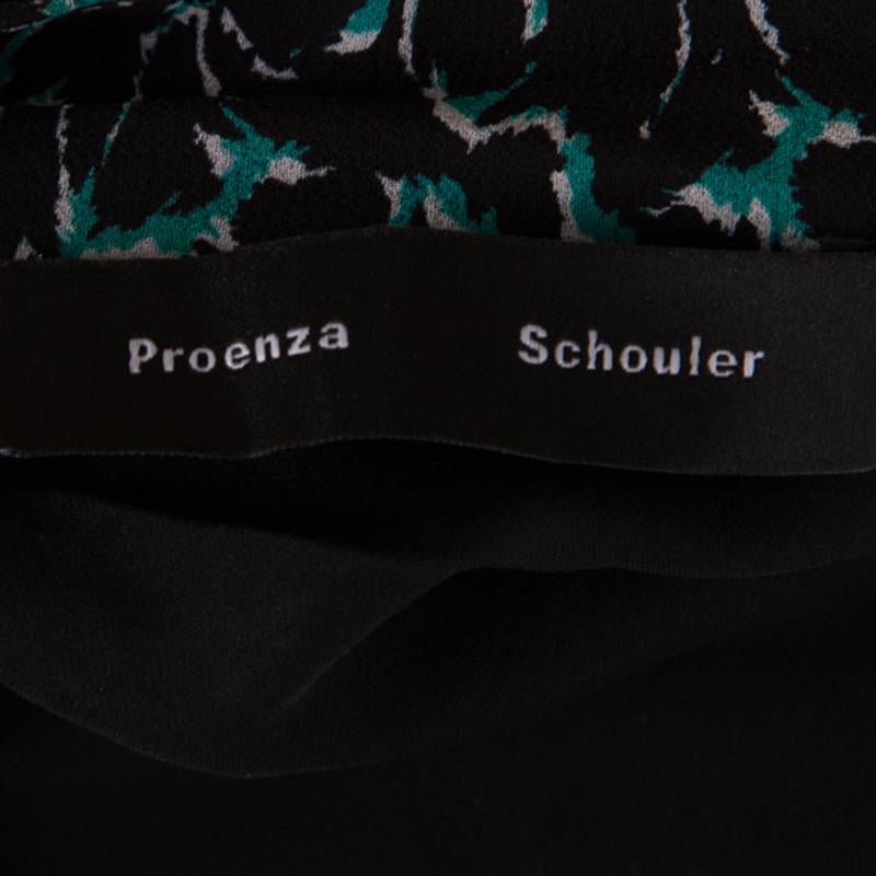 Proenza Schouler Black Printed Silk Pleated Long Sleeve Dress S 2