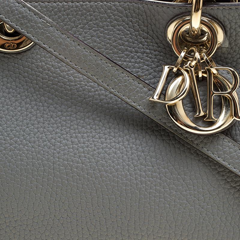 Women's Dior Grey Pebbled Leather Mini Diorissimo Tote